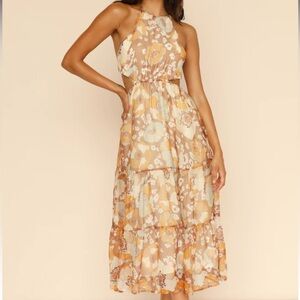 Who I Am Arisaema Brown Yellow Floral Maxi Dress